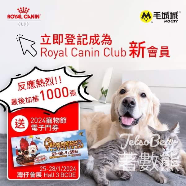 Royal Canin X Mocity 免費贈送 1,000 張 寵物節門票 - Jetso Bear
