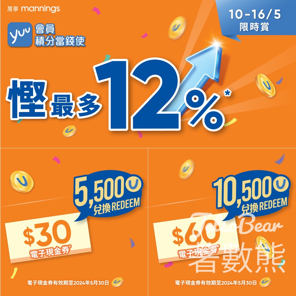 yuu會員 兌換萬寧電子現金券慳最多12%yuu積分 - Jetso Bear