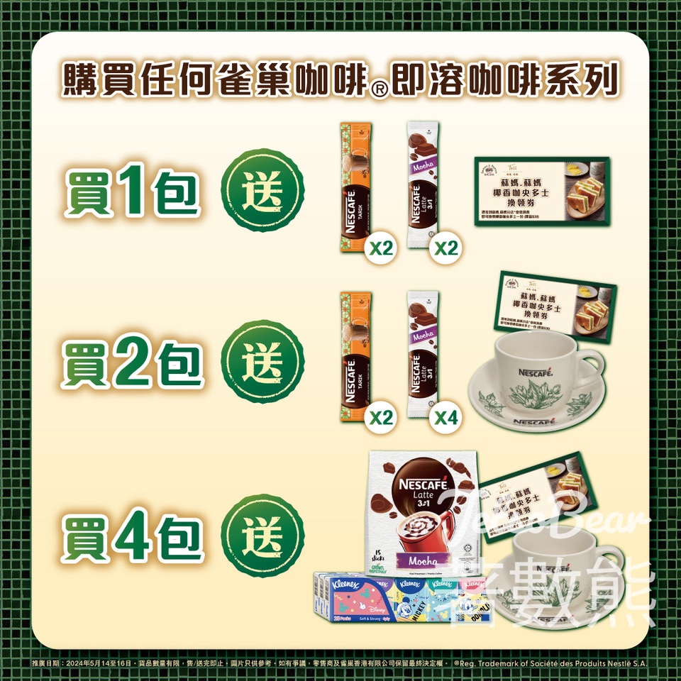 指定藥房 購買指定NESCAFÉ®袋裝即溶咖啡送贈品 - Jetso Bear
