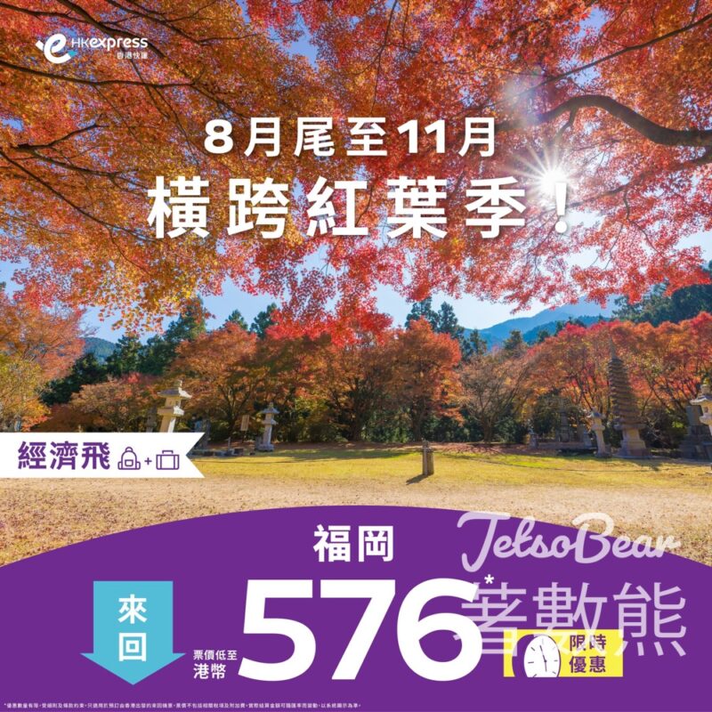 HK Express 福岡經濟飛來回票價低至港幣576 - Jetso Bear