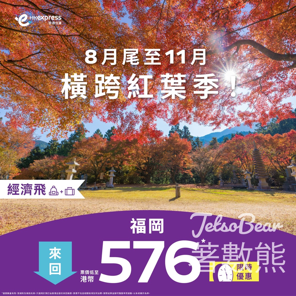 HK Express 福岡經濟飛來回票價低至港幣576 - Jetso Bear