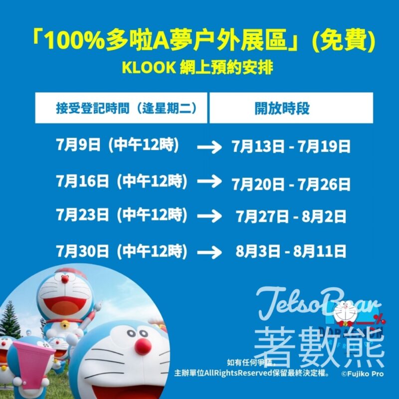 開放免費網上預約 100%多啦A夢 户外展區 - Jetso Bear