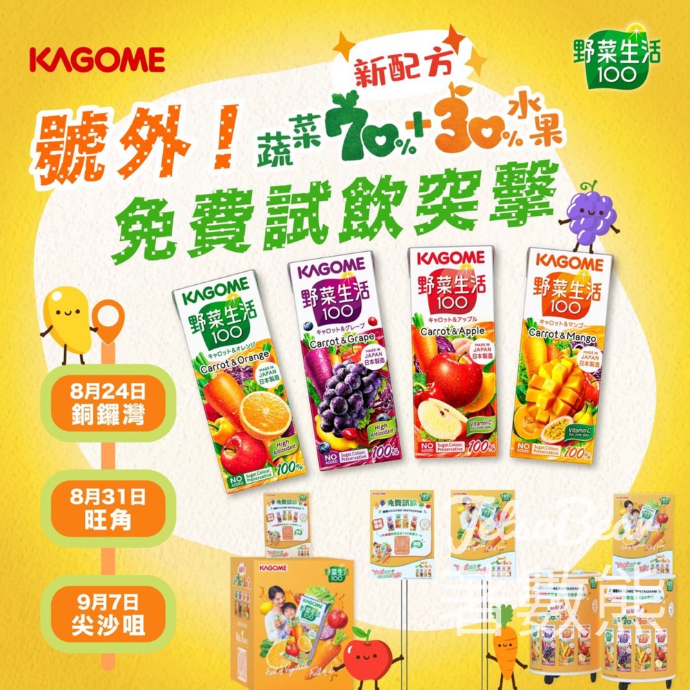 免費派發 Kagome升級版野菜生活100蔬果汁 【活動改期】 - Jetso Bear