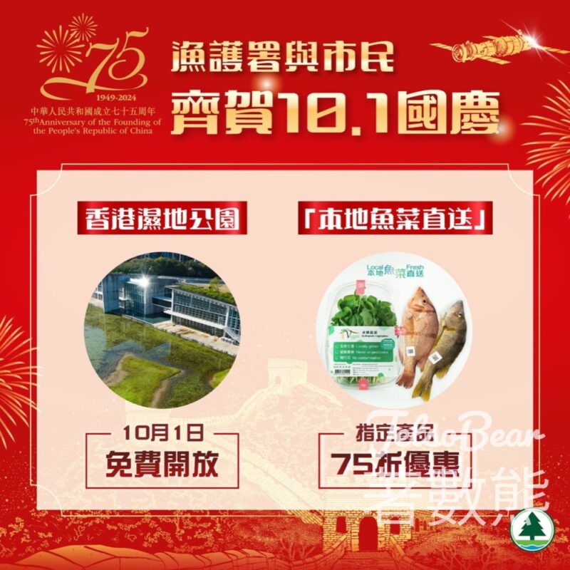 齊賀國慶 香港濕地公園免費入場、「本地魚菜直送」特定產品75折優惠 - Jetso Bear