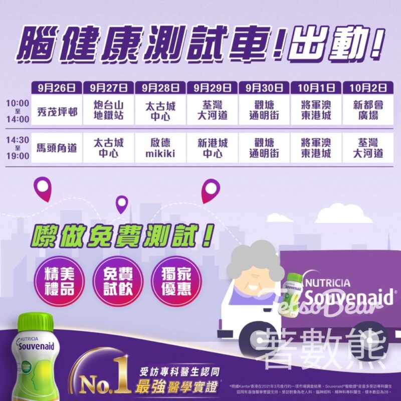 Souvenaid®智敏捷®腦健康測試流動車 免費試飲、送精美禮品 - Jetso Bear