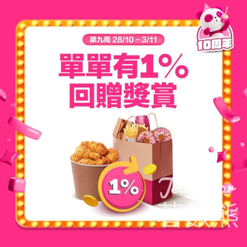foodpanda 任何訂單賺1%回贈獎賞 - Jetso Bear