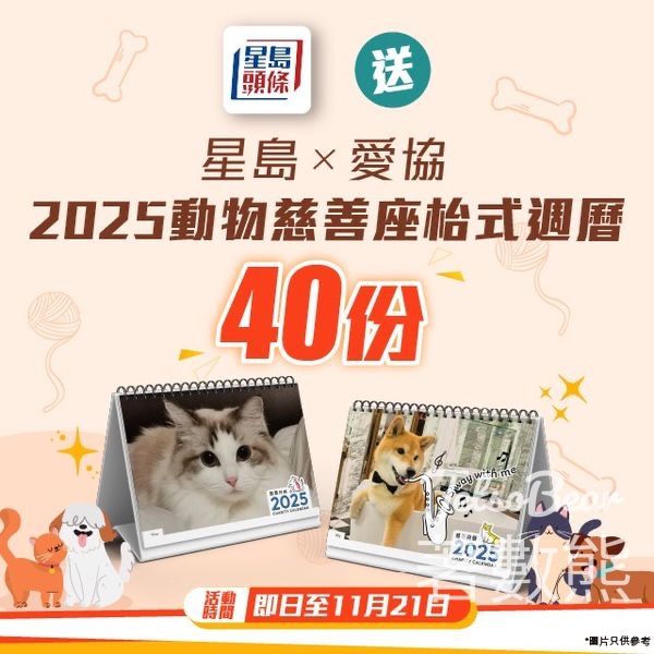 星島頭條 #有獎遊戲 送40份 星島X愛協 2025動物慈善座枱式週曆 - Jetso Bear