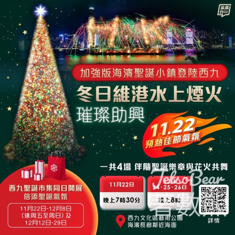 香港繽紛冬日巡禮 冬日維港水上煙火、西九聖誕市集 - Jetso Bear