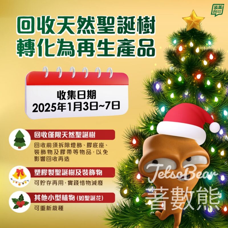 環保署推行2024-25天然聖誕樹回收計劃 - Jetso Bear