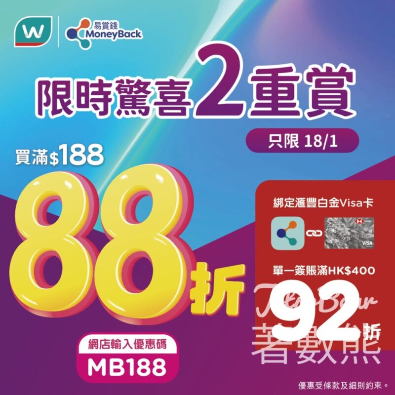 屈臣氏限時驚喜滿$188即享88折 - Jetso Bear