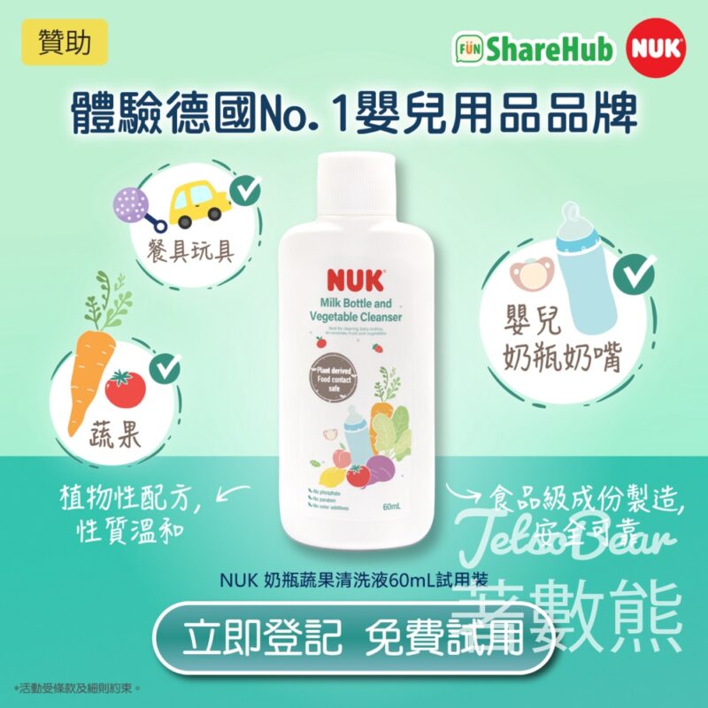 HKTVmall ShareHub #有獎遊戲 送100份 NUK奶瓶蔬果清洗液60mL - Jetso Bear