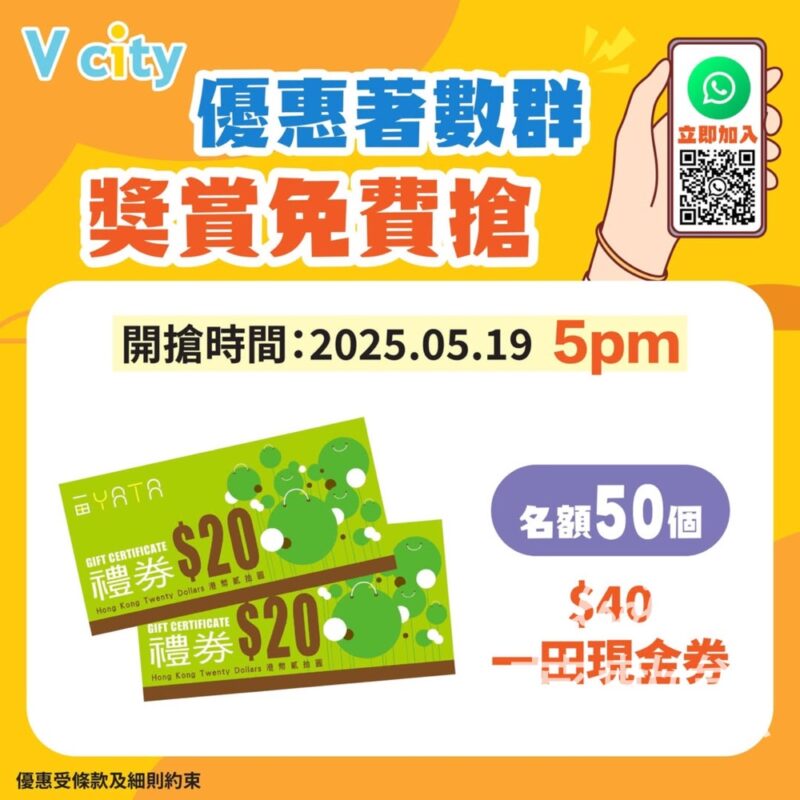 V city WhatsApp 優惠著數群 送$40一田現金券 - Jetso Bear