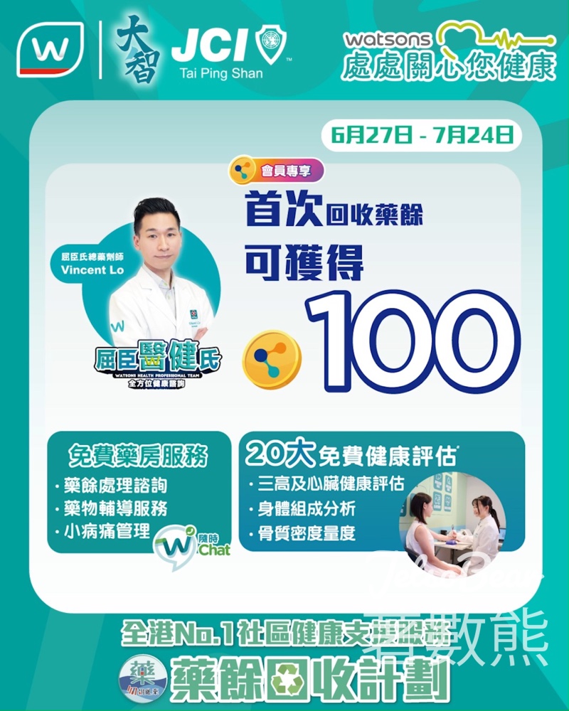 屈臣氏全港藥餘回收計劃 首次回收送100易賞錢積分 - Jetso Bear
