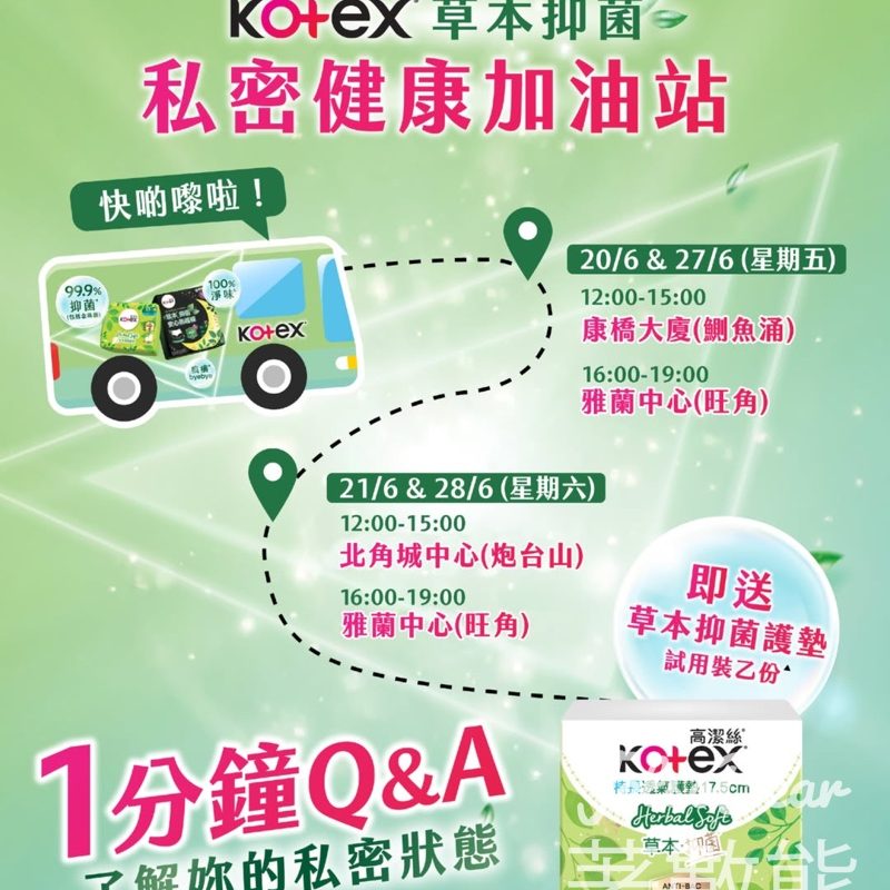 萬寧 x Kotex高潔絲「私密健康加油站」 送Kotex草本抑菌護墊試用裝 - Jetso Bear