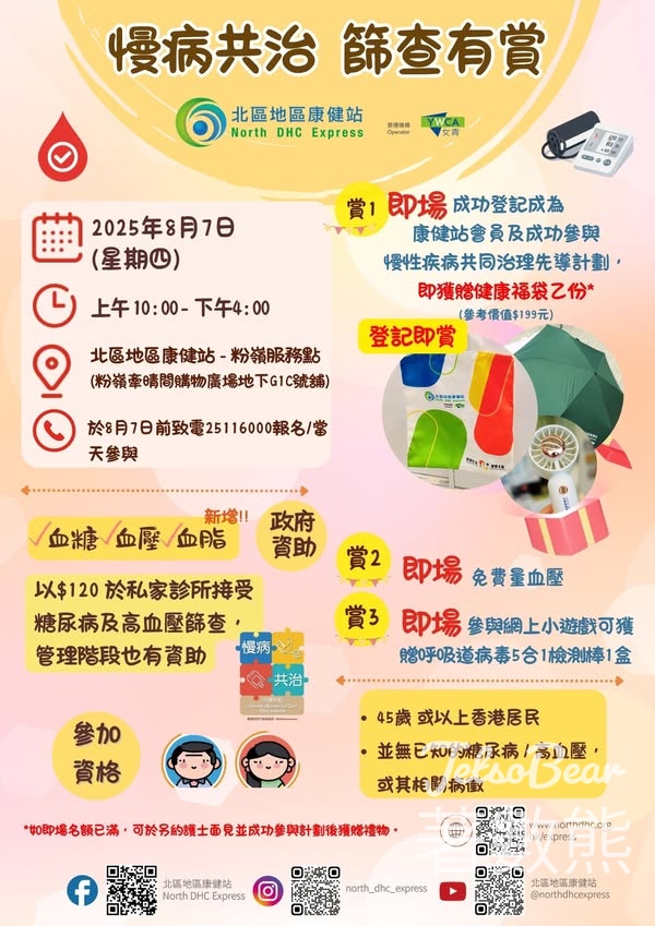 北區地區康健站 登記慢病共治計劃 送健康福袋 - Jetso Bear