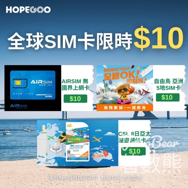 HopeGoo 全球SIM卡HK$10 - Jetso Bear