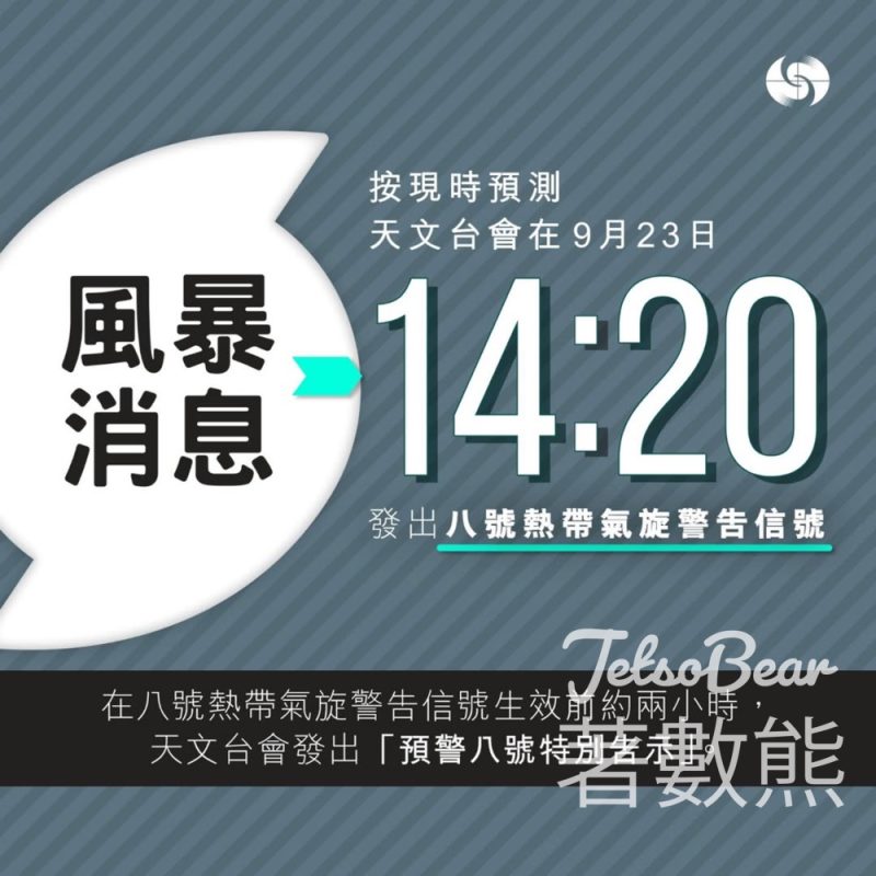 天文台將於9月23日14:20發出八號熱帶氣旋警告信號 - Jetso Bear