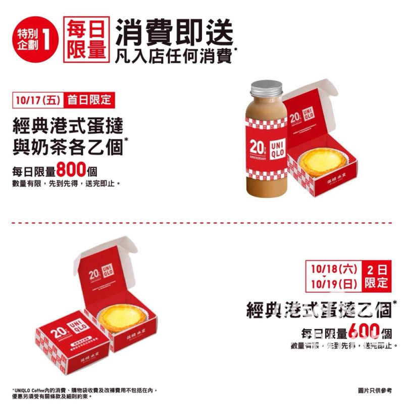 Uniqlo 美麗華廣場店RENEW OPEN 任何消費送蛋撻與奶茶 - Jetso Bear