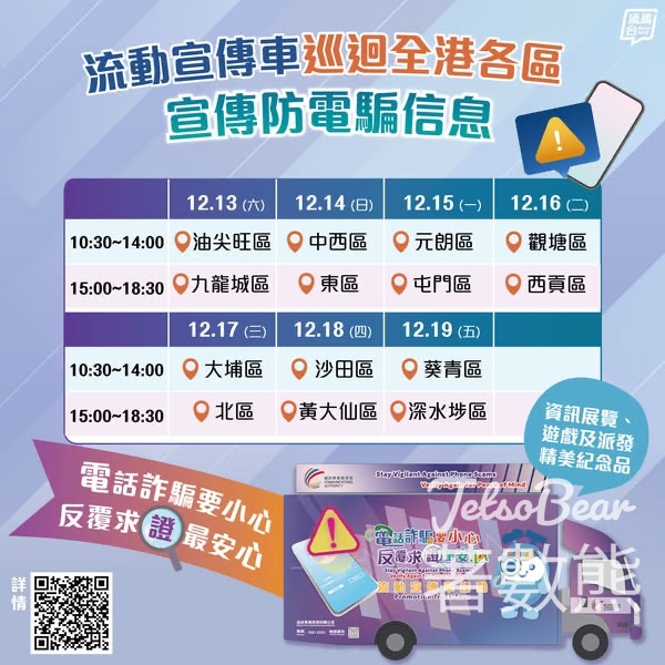 「電話詐騙要小心 反覆求證最安心」流動宣傳車活動 派發紀念品 - Jetso Bear