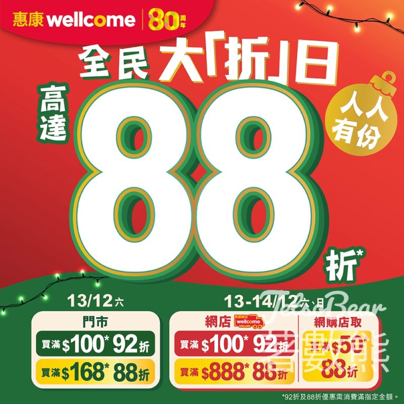 惠康全民大折日門市網店高達88折 - Jetso Bear