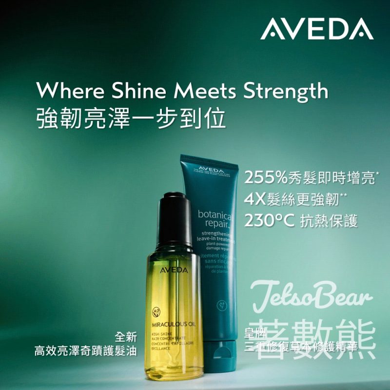 免費領取 Aveda 三重修復草本系列頭髮護理體驗裝 及 皇牌「一日奇蹟」護髮油體驗裝 - Jetso Bear