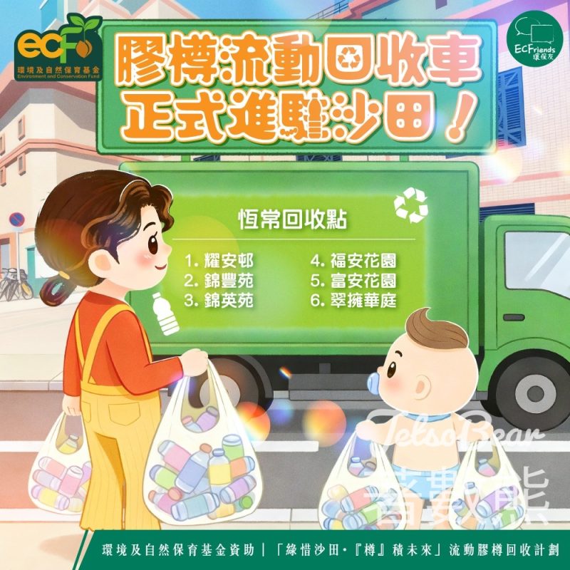 膠樽流動回收車進駐沙田 回收膠樽儲分換現金券 - Jetso Bear