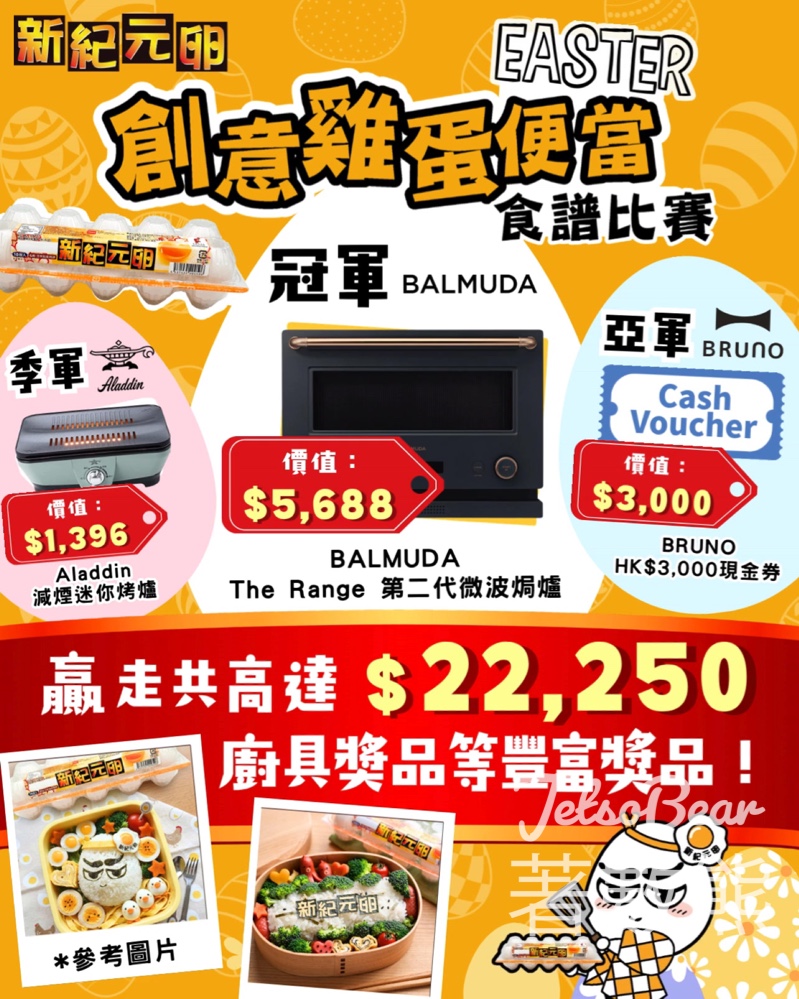 新紀元卵復活節創意雞蛋便當食譜比賽 贏$5,688 BALMUDA微波焗爐＋廚具現金券 - Jetso Bear