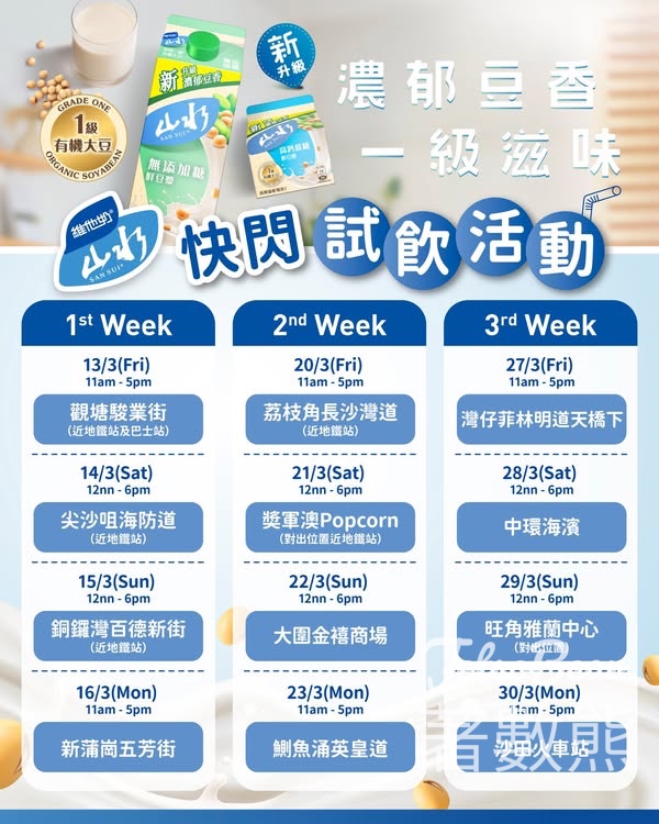 維他奶山水快閃試飲活動 免費派發維他奶山水鮮豆漿 - Jetso Bear