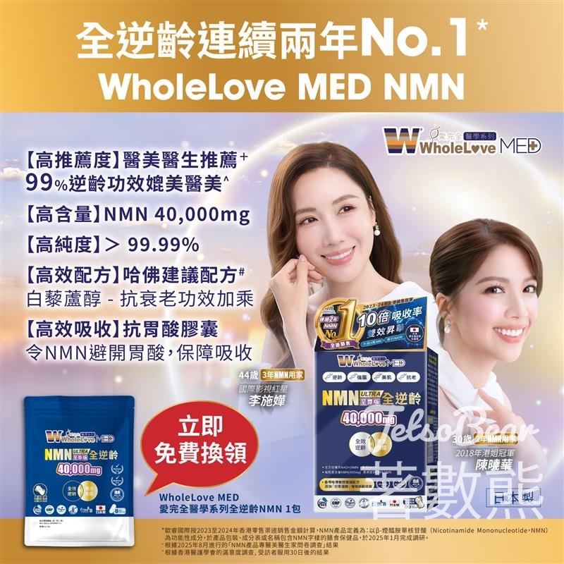 免費領取WholeLove MED 愛完全醫學系列全逆齡至尊版NMN - Jetso Bear