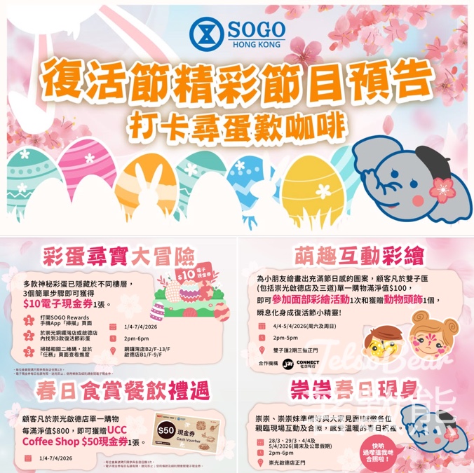 SOGO復活節彩蛋尋寶｜打卡送$10電子現金券｜親子彩繪＋崇崇見面會 - Jetso Bear