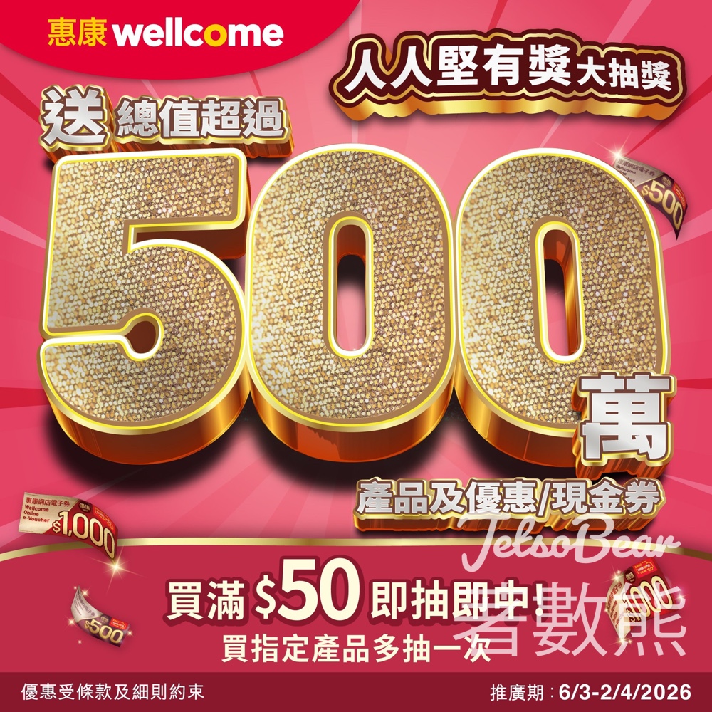 惠康人人堅有獎大抽獎 獎品總值超過500萬 - Jetso Bear