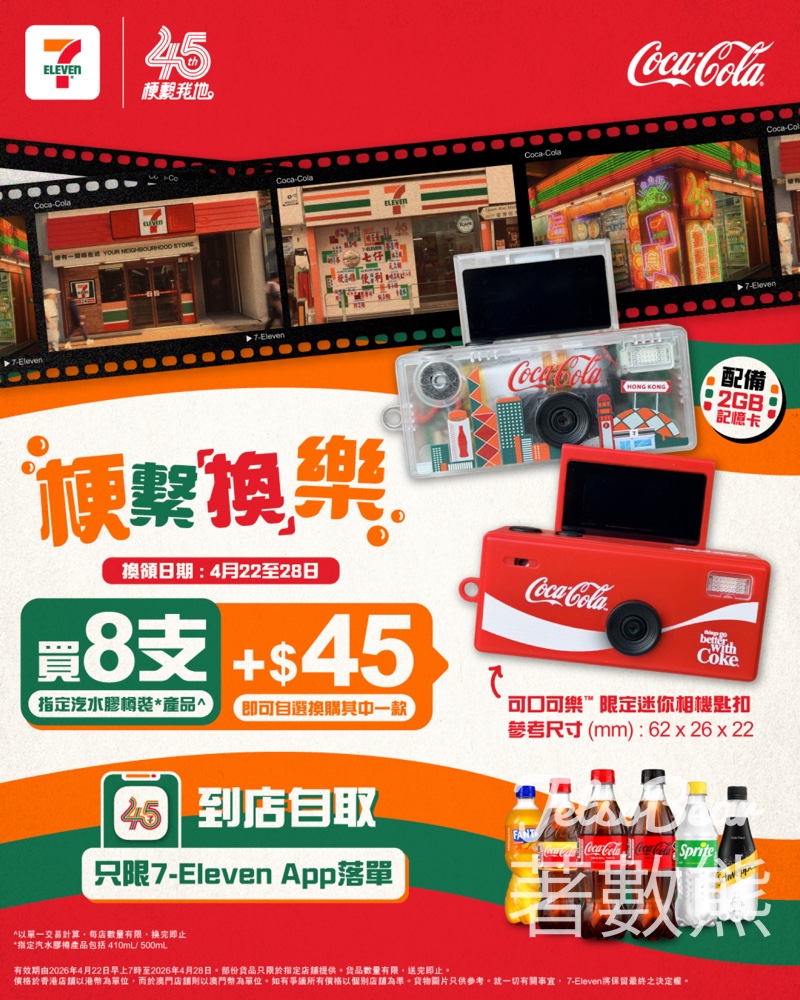 【7仔x可口可樂】買8支可樂加$45換限定迷你相機匙扣｜2GB記憶卡反Mon設計｜4月22-28日 - Jetso Bear