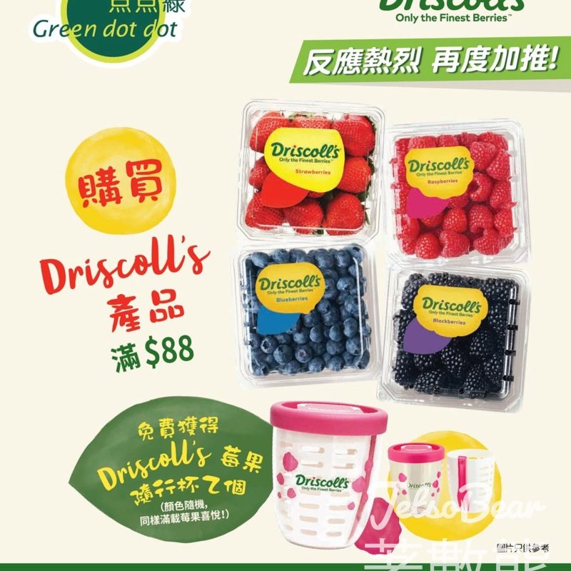 点点綠購買Driscoll's產品滿 $88送 Driscoll's 莓果健康隨行杯 - Jetso Bear