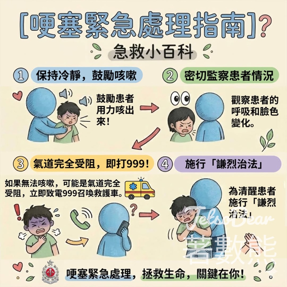 【哽塞急救小科普】謙烈治法步驟＋短片示範｜食嘢哽親點處理？香港消防處教路 - Jetso Bear
