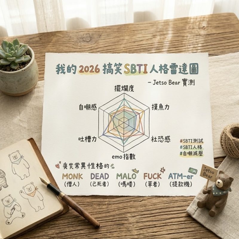 SBTI 測試是什麼？2026 最火爆搞笑人格測試全攻略｜MONK、DEAD、MALO、FUCK 等 27 種結果解析 - Jetso Bear