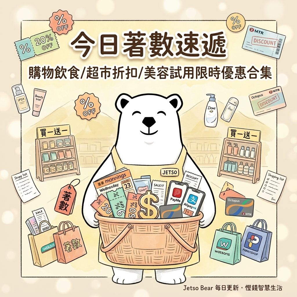 【今日 4/10 更新】今日著數速遞:購物飲食、超市折扣、美容試用懶人包|Jetso Bear - Jetso Bear 2026年4月今日著數優惠速遞:萬寧星期三、超市買一送一、電子錢包優惠碼 - Jetso Bear